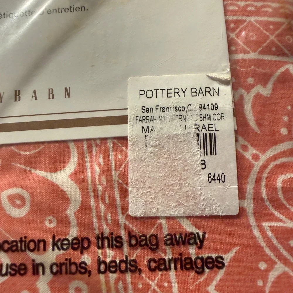 Pottery Barn Farrah Medallion Sham Set of 2 Coral Pink Organic Cotton Standard